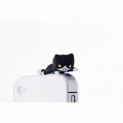にゃんこしがみつき黒 [スマートフォン用イヤホンジャック]