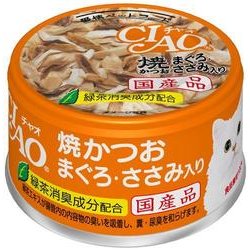 CIAO（チャオ） 焼きかつお まぐろ・ささみ入り 緑茶消臭成分配合 [猫用 ゼリー 85g 一般食]