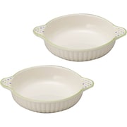 萬古焼 丸グラタン皿 水玉グリーンライン 2個セット 14276