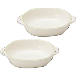 萬古焼 グラタン皿 小 水玉グリーンライン 2個セット 14278