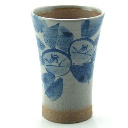 九谷焼 和窯  ビアカップ  250ml 染付丸紋椿 N703-05