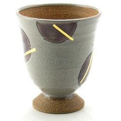 九谷焼 和窯  足付 ビアカップ  250ml 金箔紫丸紋 N704-15