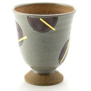 N704-15 [九谷焼 和窯  足付 ビアカップ  250ml 金箔紫丸紋]