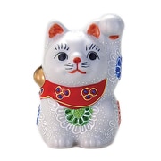九谷焼 招き猫 白盛 2.5号 (左手) N76-03