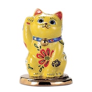 九谷焼 小判乗り招き猫 黄盛（右手） N76-10