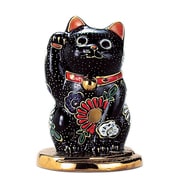 九谷焼 小判乗り招き猫 黒盛 （右手） N76-11