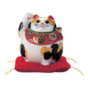 九谷焼 招き猫 毛長三毛 4号丸形 (右手) N76-19