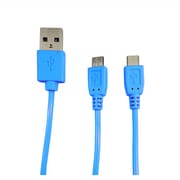 スマホ2台同時充電ケーブル microUSB 充電ツインケーブル 1.5m ブルー UKJ-2ATWM BL