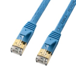 LANケーブル 0.5m CAT7 フラットタイプ ブルー 爪折れ防止 ケーブル厚2.2mm 耐ノイズ 薄型 より線 難燃性 STP ストレート結線 金メッキシールドプラグ RJ45 KB-FL7-005BLN