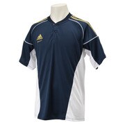 GYJ76-S89940-J/S [adidas Professional 2ボタンベースボールシャツ Sサイズ カレッジネイビ/WH]