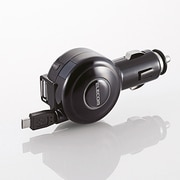 タブレット用シガーチャージャー microUSB リール式 2.1A 2ポート ブラック TB-CCRMU21BK