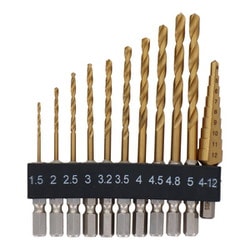 六角軸チタンコーティングドリル&ステップビット 11本入り DC4A