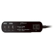 USB給電機能付き電源タップ 黒 USB×3 コンセント×2 JF-PEACE2K
