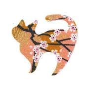 ファブリックステッカー JT 金茶 山桜 ねこ