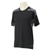 WJ743-S19468-J/S [Techfit (テックフィット) COOL フィッテッド半袖シャツ メンズ Sサイズ ブラック/ビスタグレー S15]
