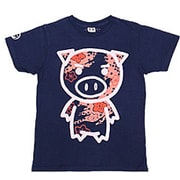 BU1142325 [和柄Tシャツ 桜吹雪美豚 藍 Mサイズ]