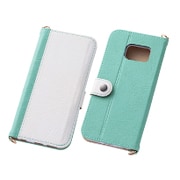 Galaxy S6 edge専用 ブックレザーケース 合皮 バイカラー ターコイズ/ホワイト RT-SC04GLBC7/TAW