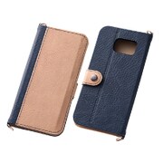 Galaxy S6 edge専用 ブックレザーケース 合皮 バイカラー ダークネイビー/ベージュ RT-SC04GLBC7/DNBE