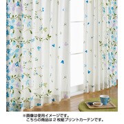 コットンプリントカーテン 2枚組 ブルー ミッキーマウス 100×110cm T-90
