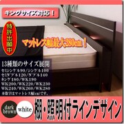 285 [棚 照明付ラインデザインベッド WK200 二つ折りボンネルコイルスプリングマットレス付 ダークブラウン]