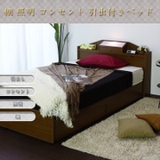 A269 [棚 照明 コンセント 引出付きベッド シングル SGマーク付国産ボンネルコイルスプリングマットレス付 ブラウン]