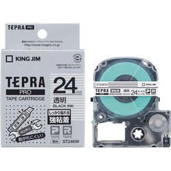 テプラPROテープカートリッジ 強粘着ラベル 透明 黒文字 24mm幅 8m ST24KW