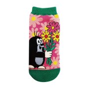 MGSOC01J [レディス靴下 もぐらのクルテク フラワー ピンク/グリーン]