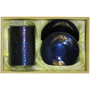 17016-12 [紫小紋 「鶴亀」 二点揃 茶托・茶筒]