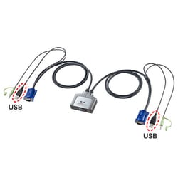 KVMスイッチ VGA/USB パソコン切替器 2台のパソコンで1台のモニターを共有 ケーブル一体型 Windows/Mac対応 スピーカー対応 SW-KVM2AUUN