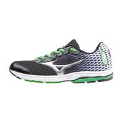 K1GC152503 [ランニングシューズ WAVE RIDER 18 Jnr．（ウエーブライダー 18 Ｊｎｒ．） キッズ 23.5cm ブラック×シルバー×グリーン]