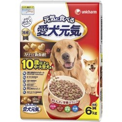 愛犬元気 10歳中大型犬用 ささみ・ビーフ・緑黄色野菜・小魚入り [犬用 ドライフード 6kg 10歳以上 総合栄養食]