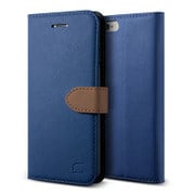 iPhone 6 Plus 5.5インチ用Saffiano Diary 手帳型 PUレザーケース スタンド機能付 ダークブルー