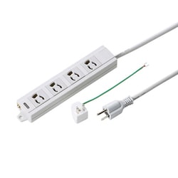 電源タップ マグネット 4個口 1m 3ピン 抜け止め 3P/2P変換アダプタ付き 通電確認ランプ PSE アース端子 ユリア樹脂 固定穴 グレー 簡易ビニールパッケージ TAP-MG341N2-1