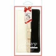 Bi6S-03BK [iPhone 6/6s ポケット付きブックタイプケース（リボン付き） ブラック×パールグレー]