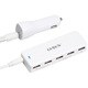 5ポートハブ USBチャージャー カーチャージャー付き ホワイト LS-5US