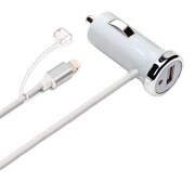 Lightningコネクタ 車載用充電器 タフケーブルタイプ 2.1A ホワイト PG-LUD21A02WH