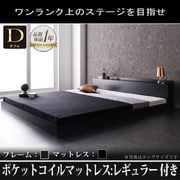 YS-59998 [棚 コンセント付きフロアベッド Verhill(ヴェーヒル) ポケットコイルマットレス：レギュラー付き ダブル フレーム：ブラック/マットレス：ブラック]