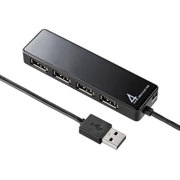 HDD接続対応 面ファスナー付4ポートUSB2.0ハブ ブラック USB-HTV410BKN