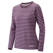 1114118 [メリノウールプラス ボーダーロングスリーブTシャツ レディース Mサイズ ライラック×マルベリー]