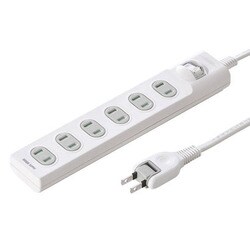 電源タップ 6個口 2m ほこり防止 一括スイッチ 折りたたみ式プラグ 絶縁キャップ付き 2ピン ネームタグ付き ホワイト TAP-TSH62SWN