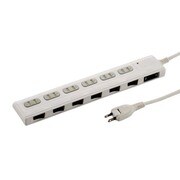 00-1239 雷ガード＆ブレーカー 個別スイッチ（側面タイプ）付き 薄型節電タップ 6個口 2m HS-T1239W