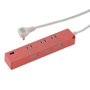 00-1430 USB充電ポート付き 押しボタン節電タップ 3個口 1.5m ピンク HS-T1430P