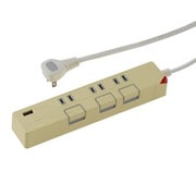 00-1429 USB充電ポート付き 押しボタン節電タップ 3個口 1.5m イエロー HS-T1429Y