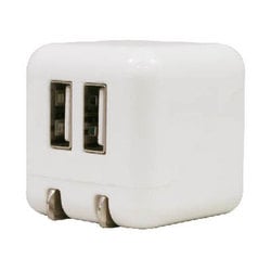 USB AC充電器 COLOCORO（コロコロ） 合計最大出力2.1A USB-A×2 トラッキング防止加工 90°回転式プラグ ホワイト×ホワイト CA-04WH/WH
