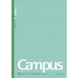 キャンパスノート ドット入り罫線 カラー表紙 A4（297×210mm） A罫（普通横罫）/罫幅7mm 無線とじ 35行 30枚 緑 ノ-203CAT-G