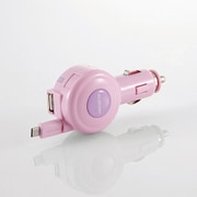 シガーチャージャー microB リール65cm+USBポート 2.4A ピンク MPA-CCM03PK