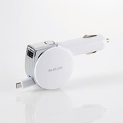 シガーチャージャー microB リール90cm+USBポート 4.8A ホワイト MPA-CCM04WH