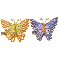 メタリックヤーンで作るきらきら蝶のブローチ オレンジ・パープル TC-104