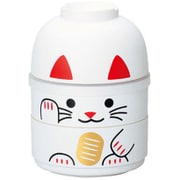 52677 [こけし二段弁当 まねきねこ 白]