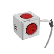 POWER CUBE キューブ型電源タップ 4個口 USBポート2個口 延長コード1.5m付き レッド 4490RD/JPEUPC